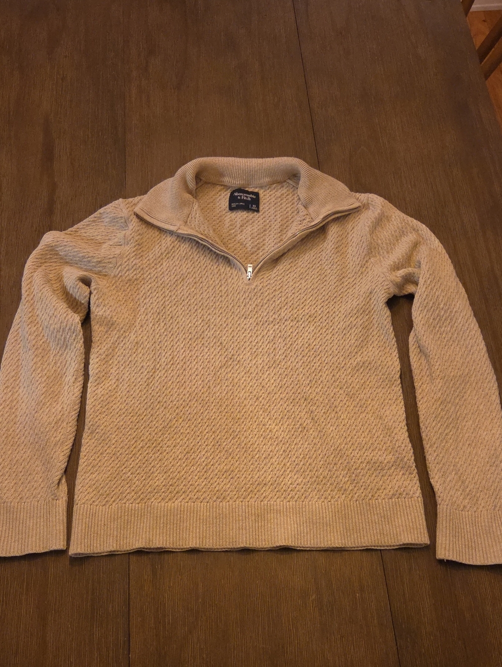 Abercrombie & Fitch Beige Zip-Front Textured Cableknit Knit Sweater Sz Xs